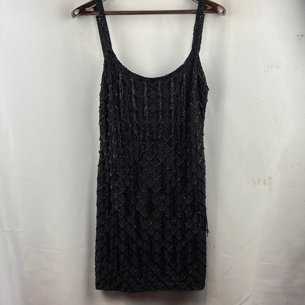 Aidan Mattox Size 12 Black Beaded Mini Dress